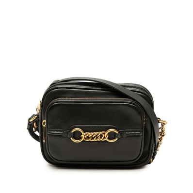 バーバリー ノバチェック シャドーホース チェーン ショルダーバッグ ブラック ゴールド レザー レディース BURBERRY 中古
