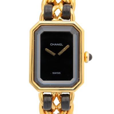 シャネル CHANEL プルミエール M 腕時計 時計 GP(ゴールドメッキ) レザー レディース ブラック系 H0001 【中古】