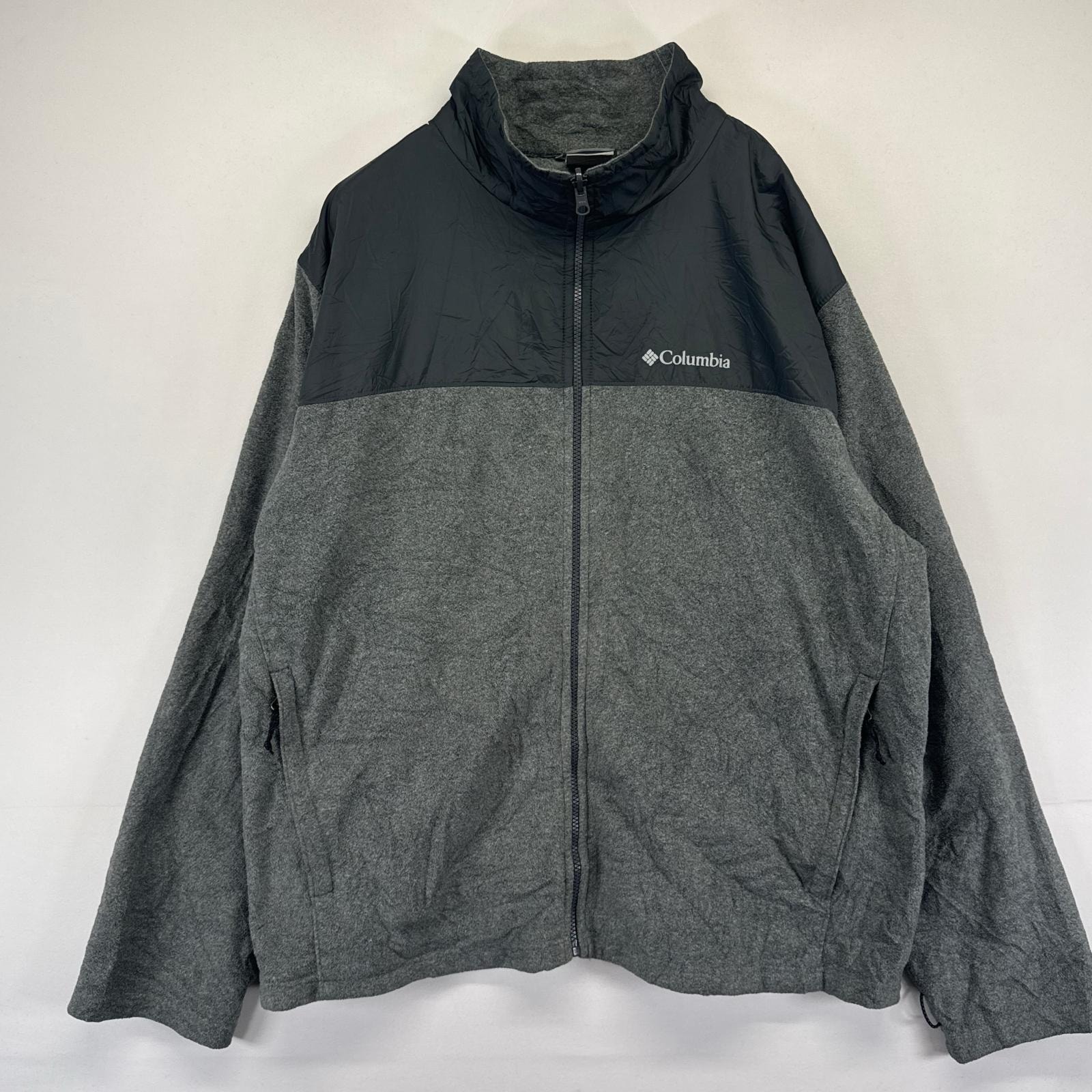 古着 コロンビア Columbia フリース ジャケット フルジップ ワンポイントロゴ ナイロン切り替え 大きいサイズ 2XL グレー系 メンズ