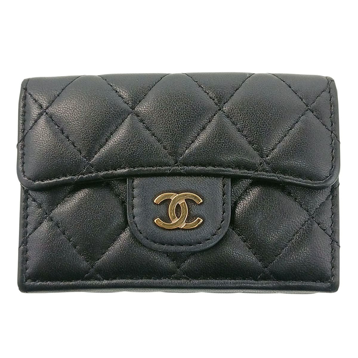 CHANEL シャネル クラシック スモール フラップ ウォレット 三つ折り財布 AP0230 ラムスキン ブラック レディース【中古】