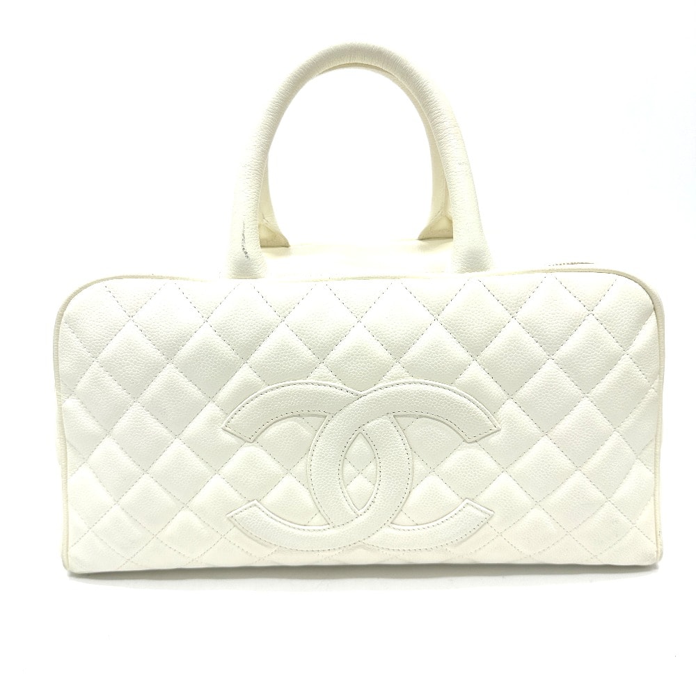 シャネル CHANEL ボストンバッグ CC ココマーク カバン キルティング マトラッセ ハンドバッグ キャビアスキン ホワイト
