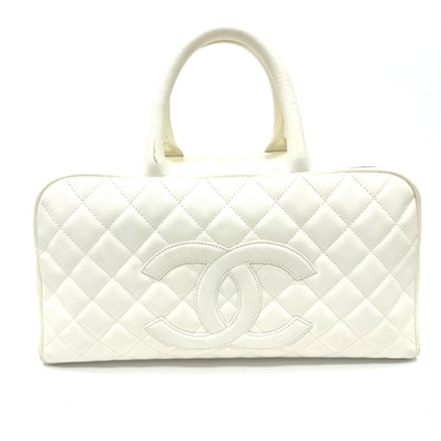 シャネル CHANEL ボストンバッグ CC ココマーク カバン キルティング マトラッセ ハンドバッグ キャビアスキン ホワイト
