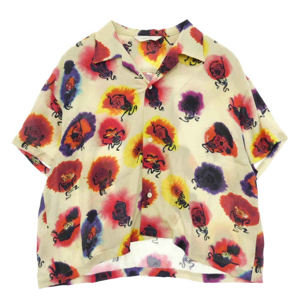 SASQUATCHfabrix. サスクワァッチファブリックス 22SS-SY5-007 KASHIN DYES OPEN COLLAR H/S SHIRT 半袖 オープンカラー 開襟 レーヨン シャツ オフホワイト系 XL【中古】