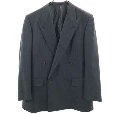 Burberrys バーバリーズ 90s 日本製 オールド ストライプ柄 ダブル テーラードジャケット A7 チャコールグレー