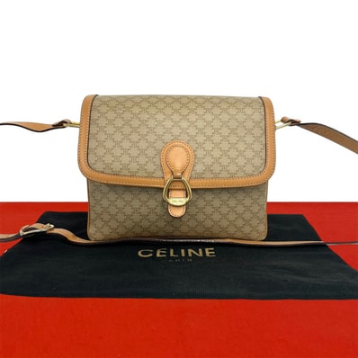 CELINE セリーヌ マカダム ブラゾン ロゴ 柄 レザー PVC ショルダーバッグ ベージュ
08056