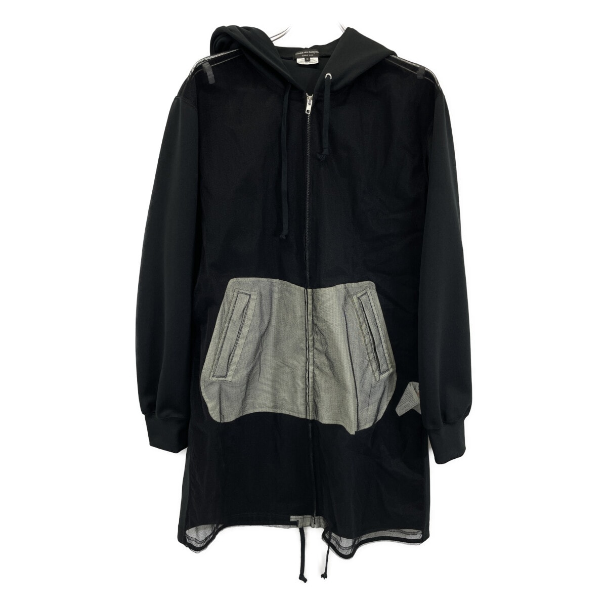 コムデギャルソンオムプリュス 25SS ﾌﾞﾗｯｸ PO-T-031 AD2025 ﾁｭｰﾙ切り替え ﾛﾝｸﾞﾊﾟｰｶｰ Ⅿ