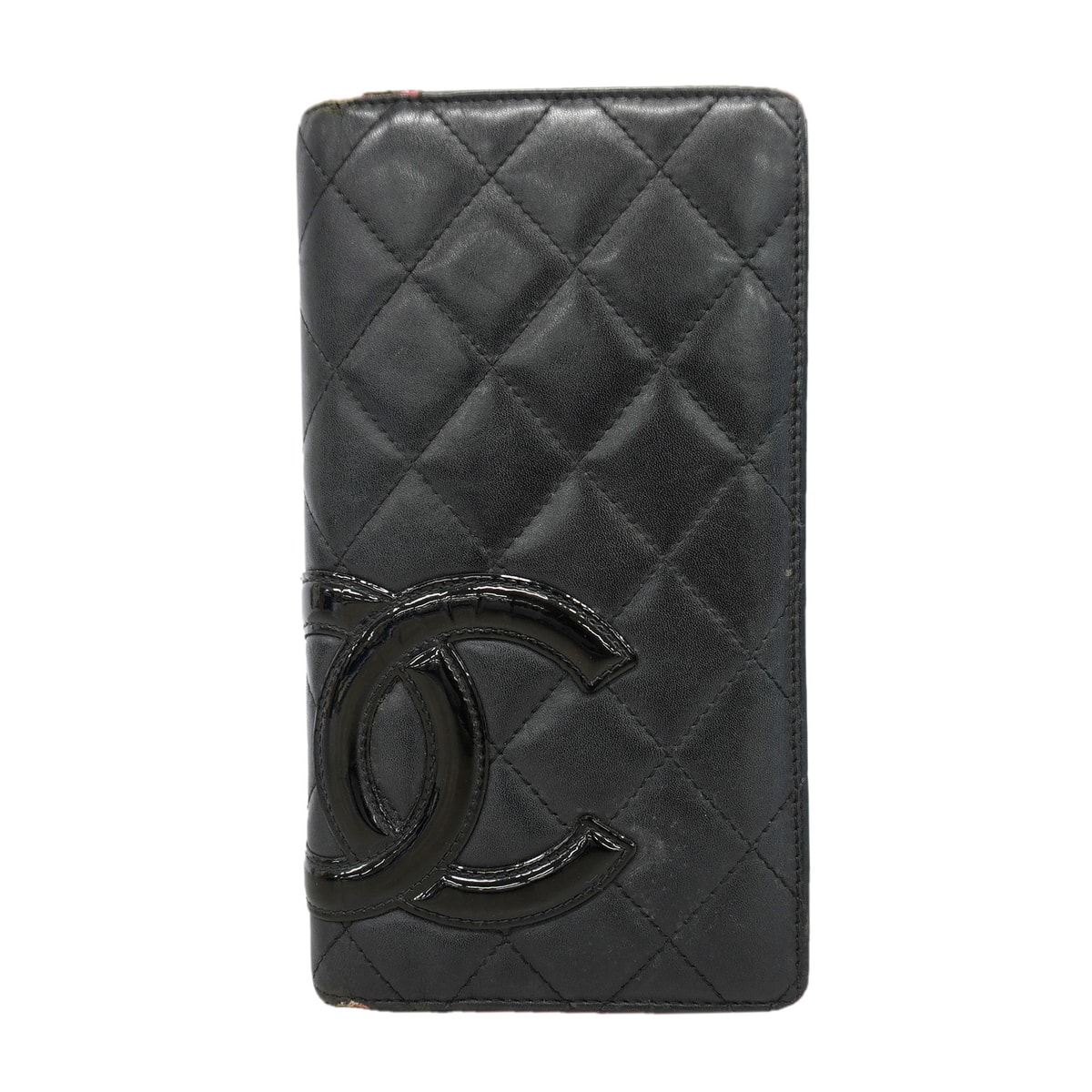 【6id6040】シャネル 長財布 カンボン ラムスキン ブラック シルバー金具【中古】レディース