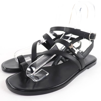 極美品 エルメス サンダル アルモニ ブラック レディース 38 232080Z