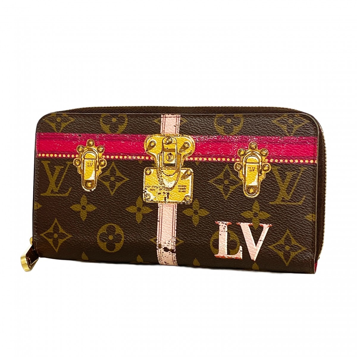 【6dd5413-k】ルイヴィトン 長財布 モノグラム サマートランク ジッピーウォレット M62616  ブラウン ピンク【中古】レディース