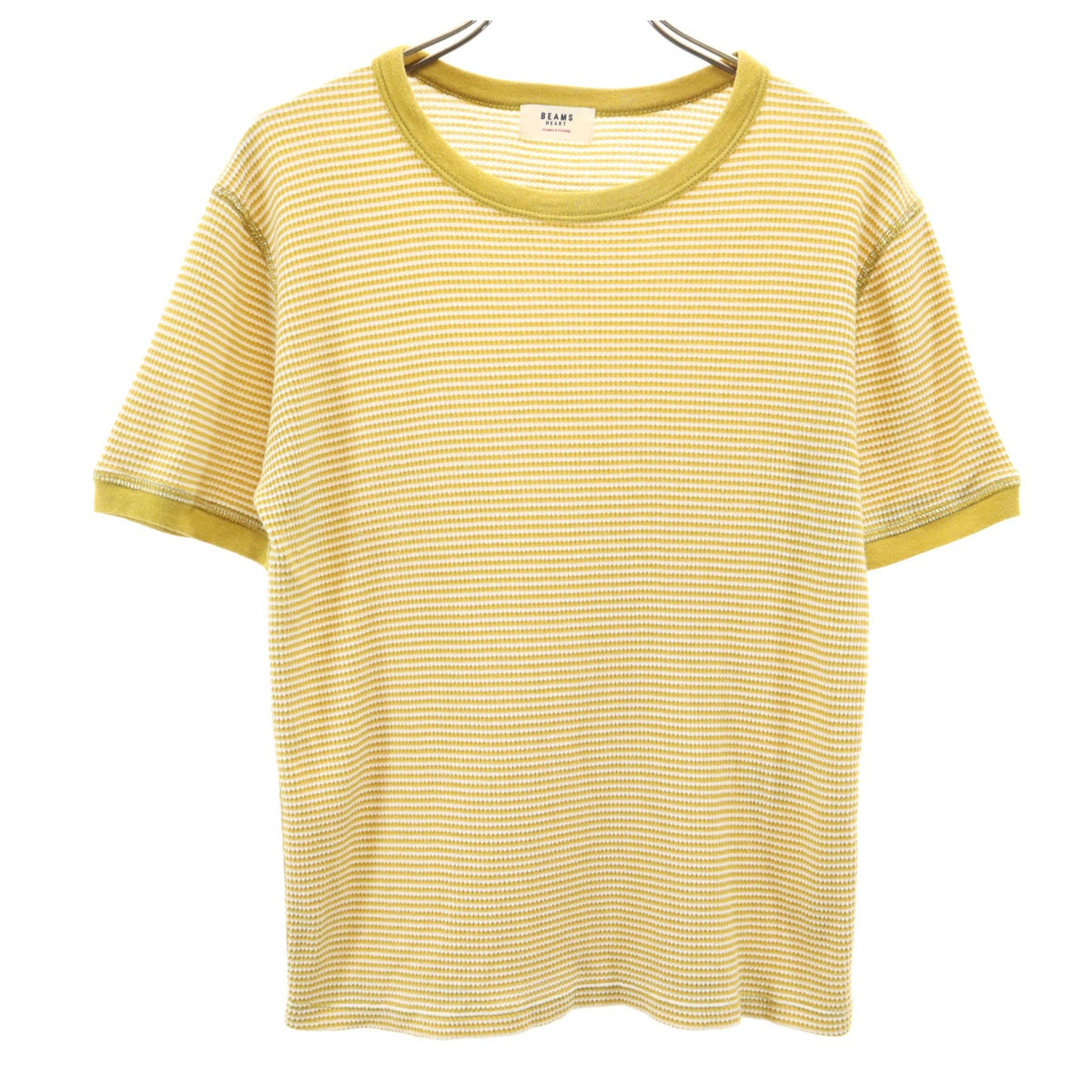 BEAMS HEART ビームスハート ボーダー 半袖 ワッフル Tシャツ イエロー系