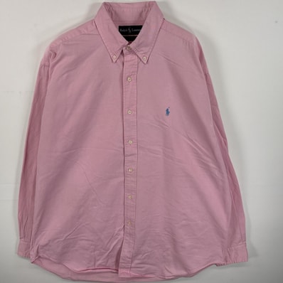 古着 ポロバイラルフローレン Polo by Ralph Lauren 長袖シャツ ボタンダウンシャツ ワンポイント ロゴ 刺繍 オックスフォードシャツ L ピンク 無地 メンズ