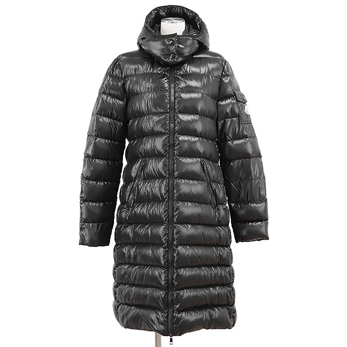 【美品】MONCLER モンクレール ダウンコート MOKA GIUBOTTO レディース サイズ 4 ナイロン100% ロゴ ワッペン コミックラベル ダウンジャケット アウター ブラック 黒 ジョージア製