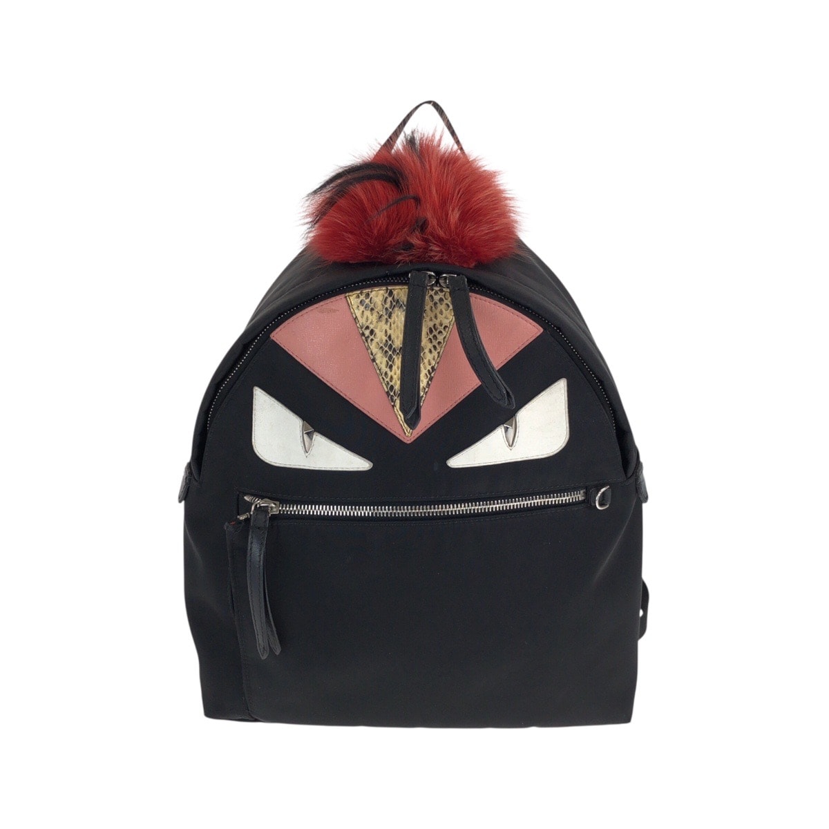 フェンディ バッグ バグズ モンスター リュックサック バックパック ブラック ピンク レッド ナイロン レザー レディース FENDI 中古