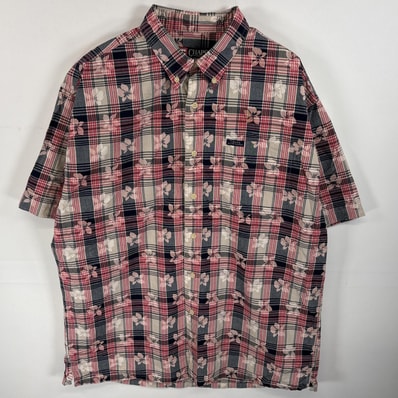 古着 チャップスラルフローレン CHAPS RALPHLAUREN 半袖シャツ ハイビスカス ボタンダウンシャツ ワンポイント ロゴ L ピンク系 総柄 メンズ