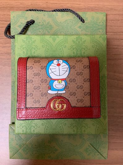 GUCCI x Doraemon GG Supreme Canvas Mini Wallet "Beige/Ebony/Cherry Red"
