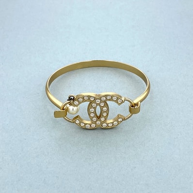 CHANEL シャネル ココマーク フェイクパール ラインストーン ヴィンテージ バングル メタル ゴールド レディース【中古】