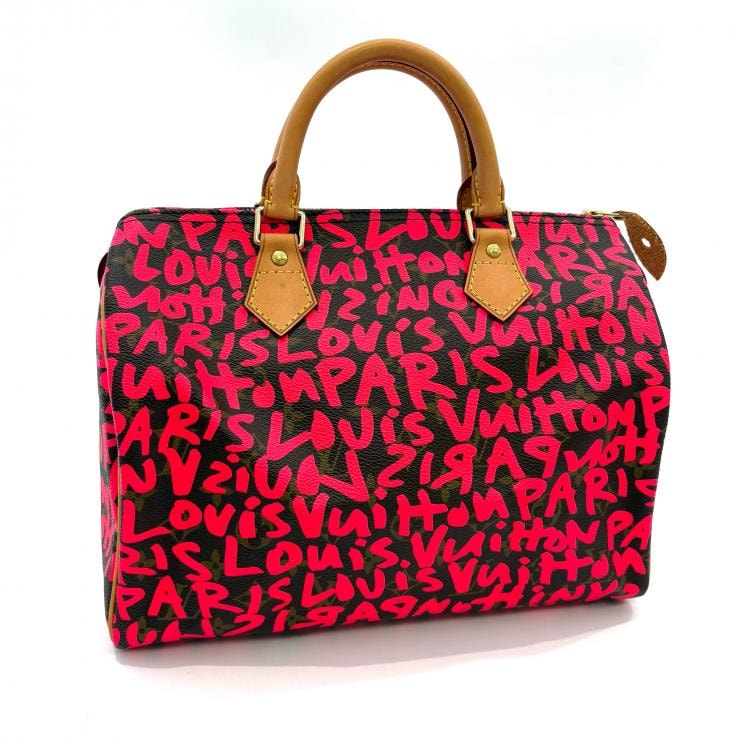 ルイ・ヴィトン LOUIS VUITTON モノグラム グラフィテ ィ M93704 スピーディ30 フューシャピンク【鑑定済み】正規品