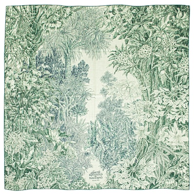 HERMES エルメス スカーフ カレ140 カレジェアン All'Orto Botanico di Palermo パレルモの植物園にて 244121S 05 ショール ストール 2024AW カシミヤ シルク グリーン ベージュ【中古】