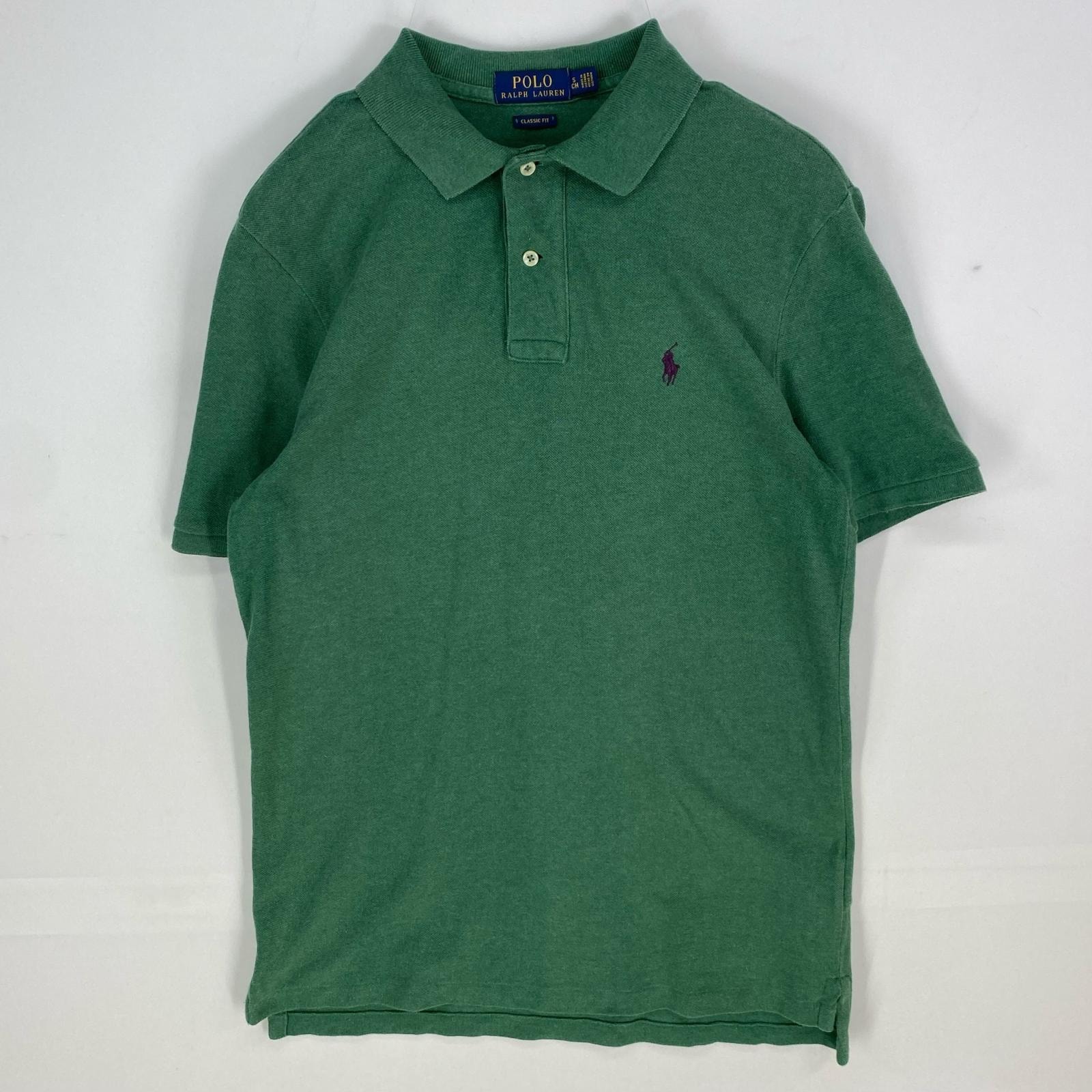 古着 ポロ・ラルフローレン POLO RALPH LAUREN 鹿の子 半袖シャツ ワンポイント ロゴ刺繍 ポロシャツ S グリーン系 メンズ