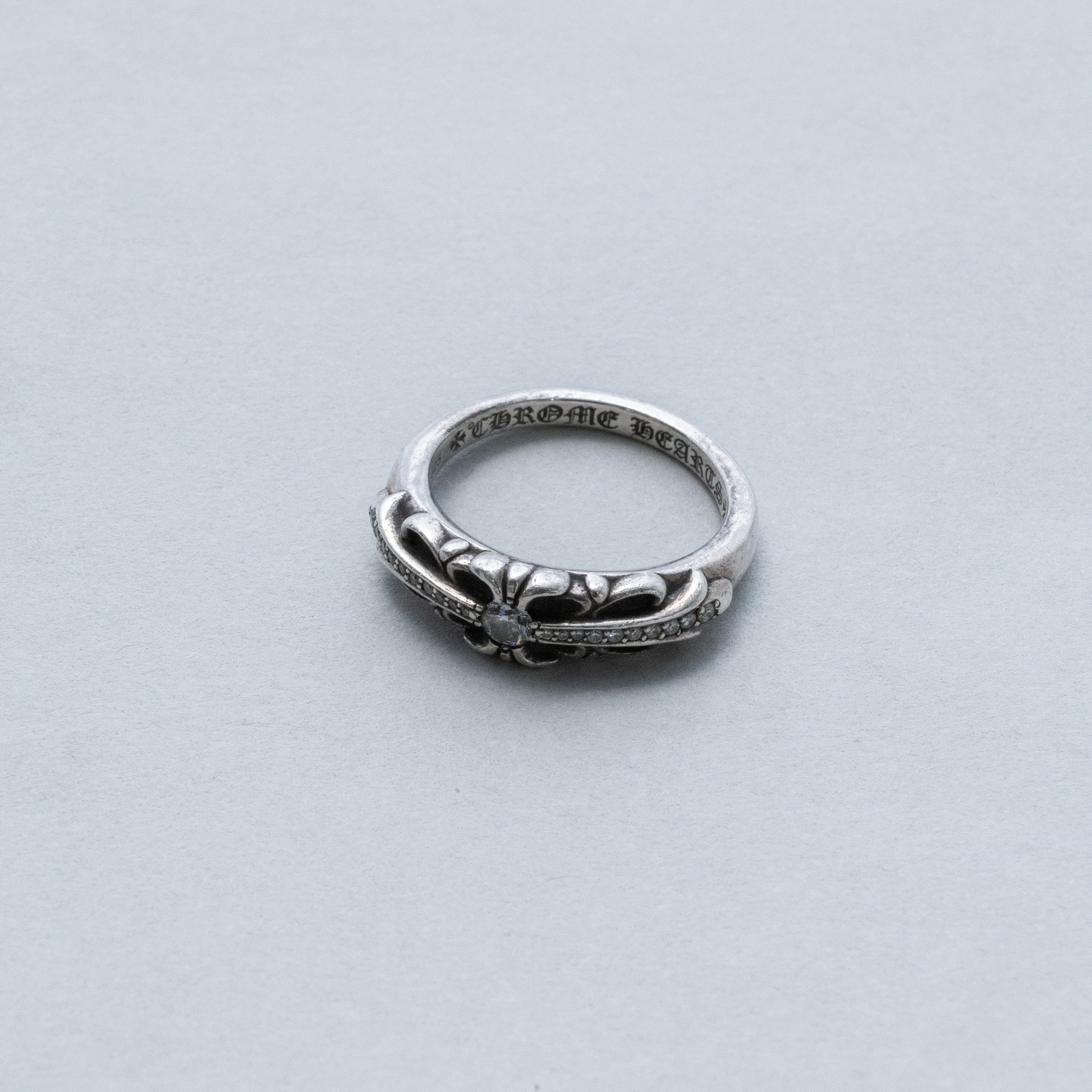Chrome Hearts Baby Classic Floral Cross Pave Diamonds Ring "Silver"