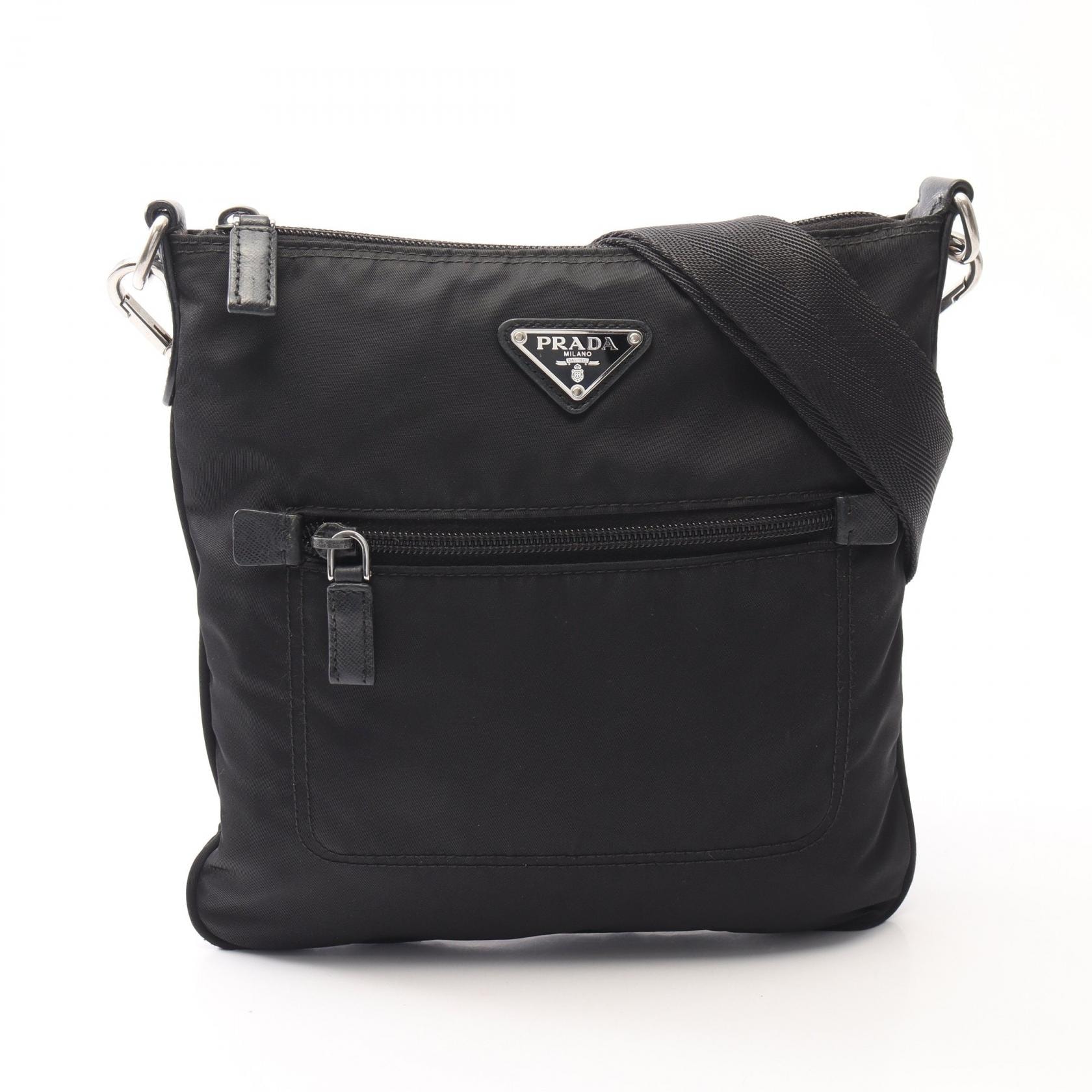 プラダ PRADA トライアングルロゴ ショルダーバッグ バッグ ナイロン サフィアーノレザー レディース ブラック系 【中古】