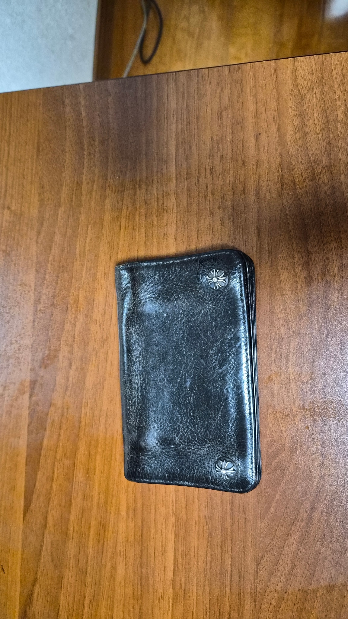 Chrome Hearts 1 Zip Cross Button Leather Wallet "Black"