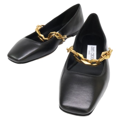 ジミーチュウ 【新品同様】DIAMOND TILDA FLAT ダイヤモンド ティルダ フラット スクエアトゥ シューズ 34