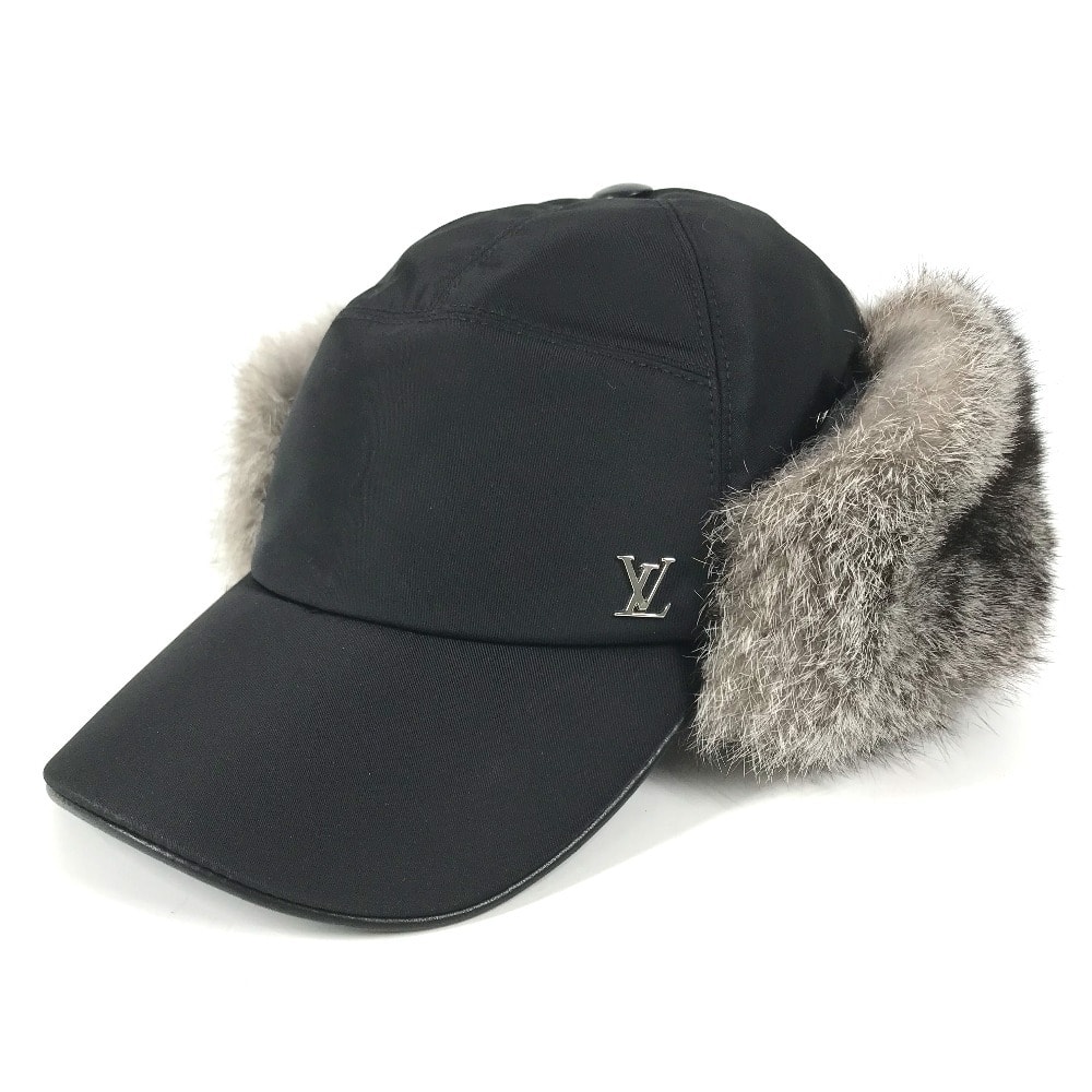 ルイヴィトン LOUIS VUITTON フライト キャップ LVロゴ M70939 ファー 帽子 キャップ帽 ベースボール キャップ ナイロン ブラック