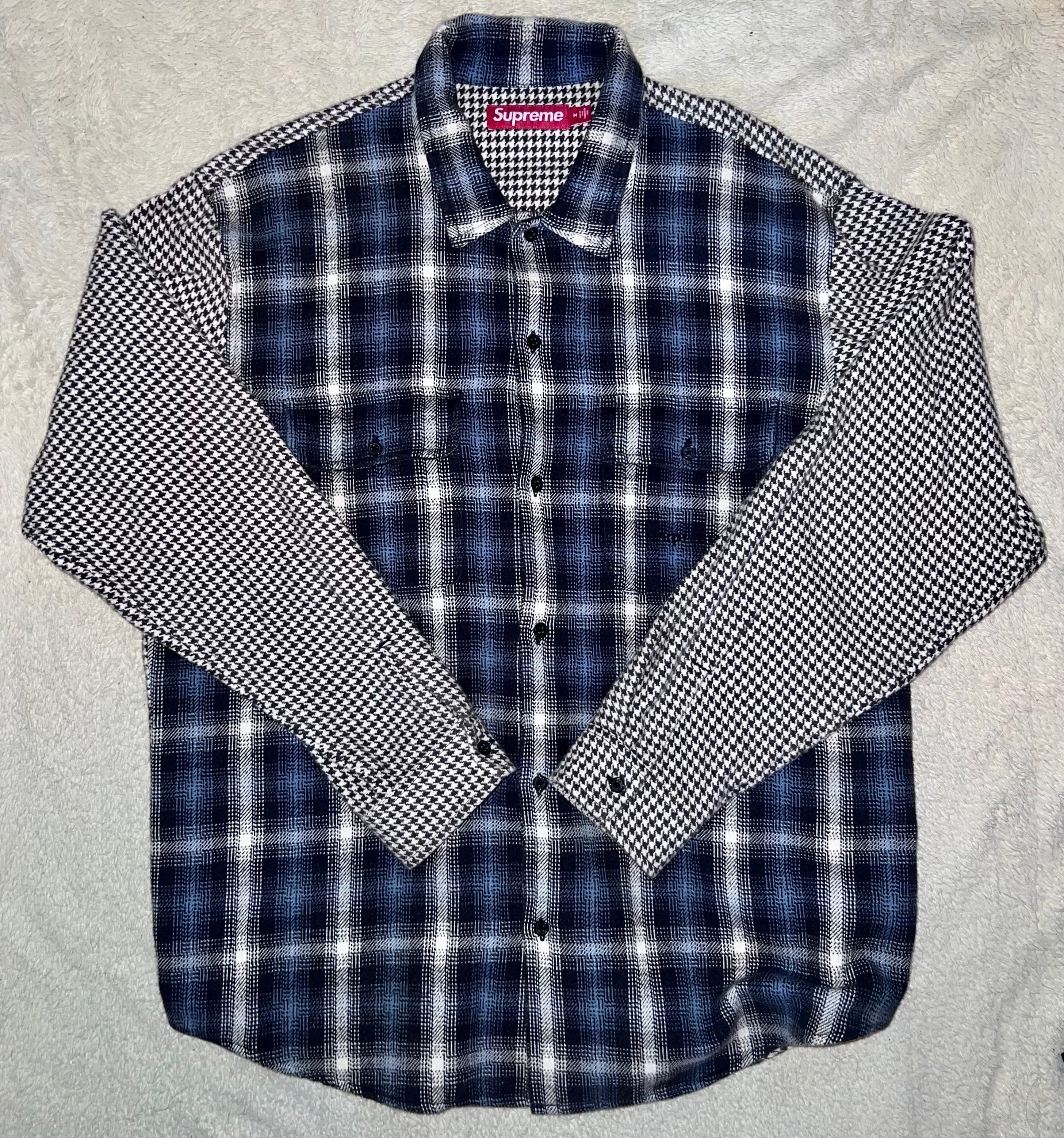 Supreme Houndstooth Plaid Flannel Shirt "Navy"