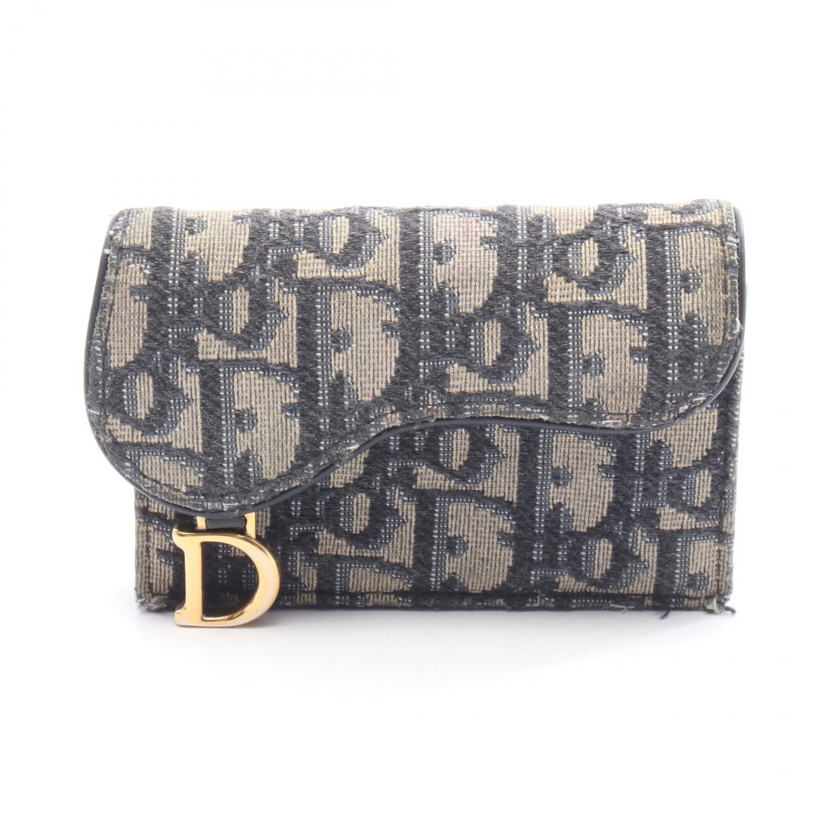 ディオール Dior SADDLE サドル オブリーク カードケース アクセサリー キャンバス レザー レディース ネイビー系 / ベージュ系 S5611 【中古】