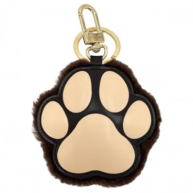 LOUIS VUITTON ルイヴィトン バッグチャーム LVパウ 肉球 フルールドゥ モノグラム キーホルダー ファー レザー M02292 ブラウン 茶 ゴールド金具 レディース 美品【中古品】