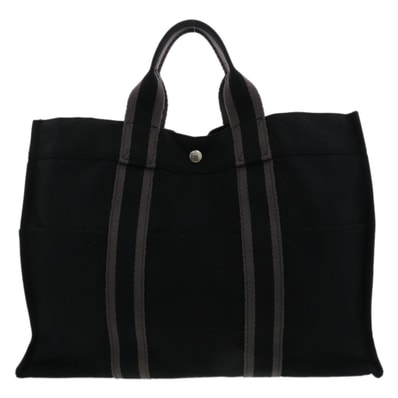 HERMES エルメス フールトゥ トート MM トートバッグ 100755M キャンバス ブラック メンズ【中古】