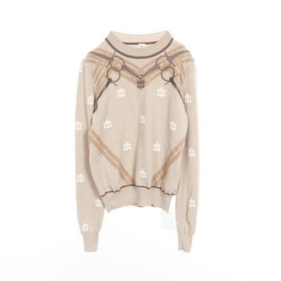 エルメス HERMES MORS A JOUETS 刺繍 ニット 衣料品 トップス ウール ベージュ レディース ベージュ系 / マルチカラー 【中古】