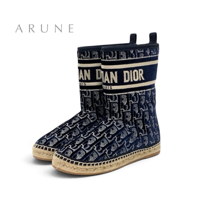 クリスチャンディオール CHRISTIAN DIOR ブーツ ショートブーツ 靴 シューズ ベロア ムートン ネイビー ムートンブーツ オブリーク ロゴ 未使用
