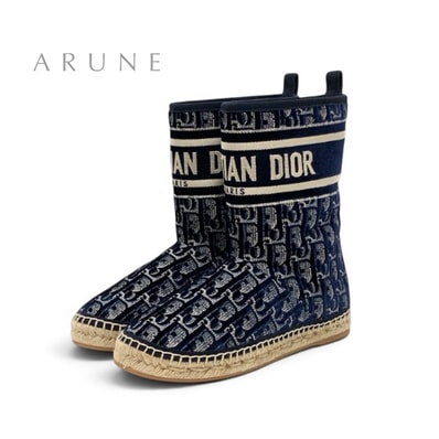 クリスチャンディオール CHRISTIAN DIOR ブーツ ショートブーツ 靴 シューズ ベロア ムートン ネイビー ムートンブーツ オブリーク ロゴ 未使用