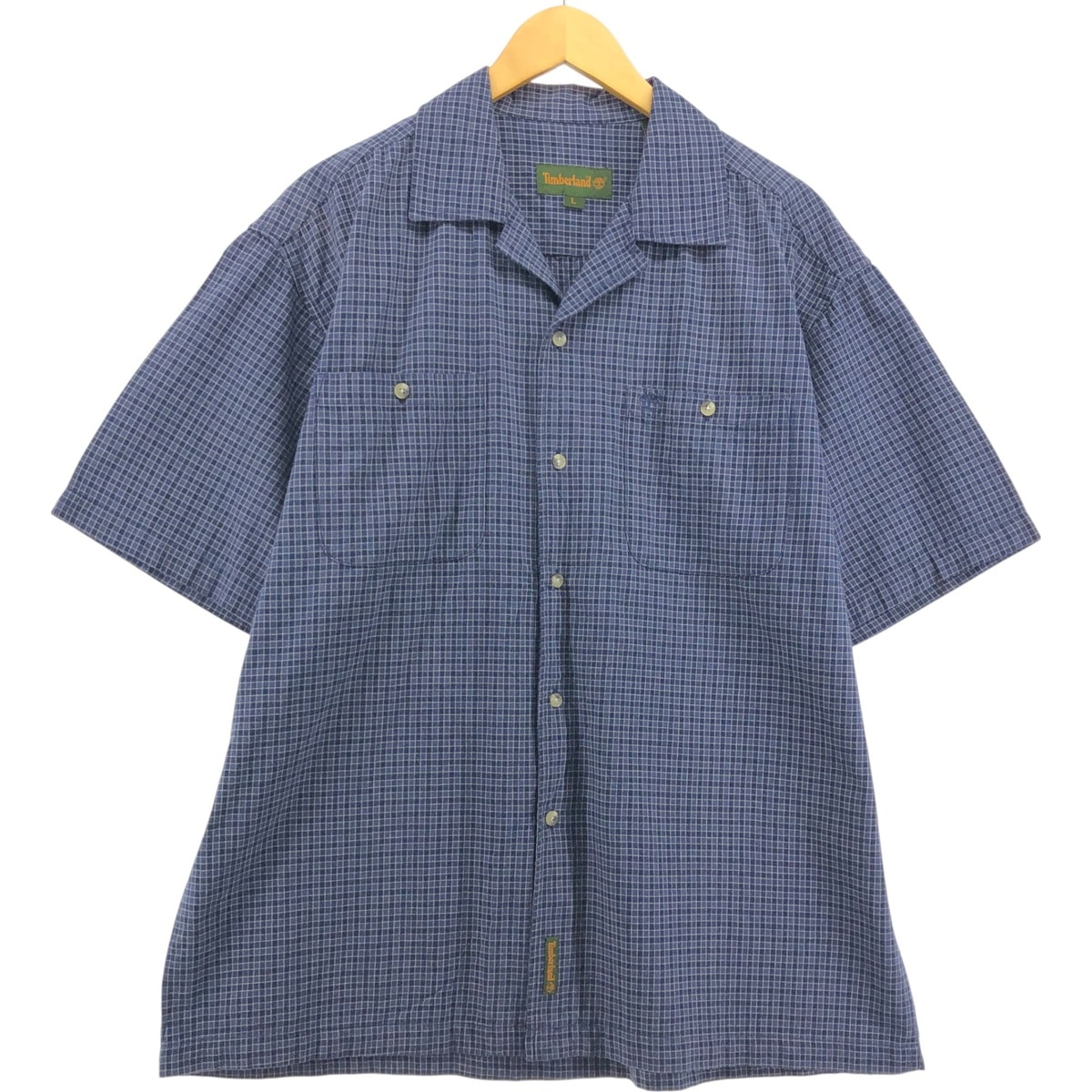 古着 90~00年代 ティンバーランド Timberland チェック柄 半袖 オープンカラー コットンシャツ ボックスシャツ メンズL相当 ヴィンテージ/eaa562606