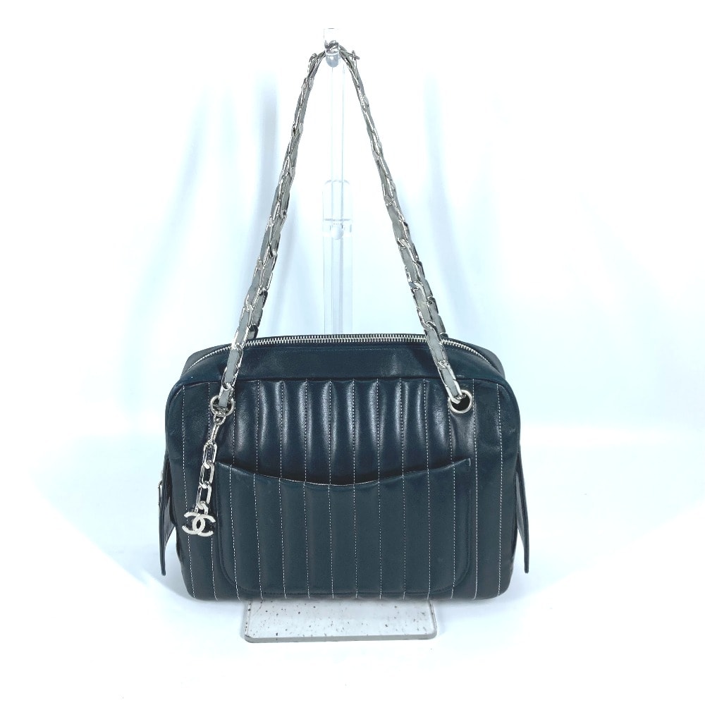 シャネル CHANEL マドモアゼル 肩掛け カバン Wチェーン ショルダーバッグ レザー ブラック