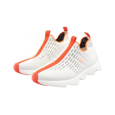 エルメス HERMES ECLAIR エクレール スリッポン 靴 ファブリック オレンジ メンズ ホワイト系 / オレンジ系 【中古】