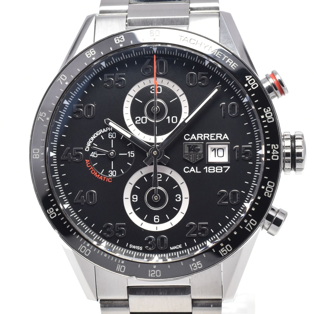 タグホイヤー TAG HEUER CAR2A10-5 カレラ キャリバー1887 クロノグラフ ブラック 自動巻き メンズ 良品 腕時計 L#148154