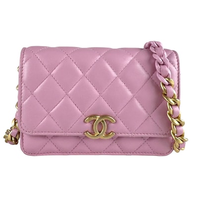 シャネル CHANEL チェーンウォレット ラムスキン ピンク ゴールド レディース【中古】 z10189