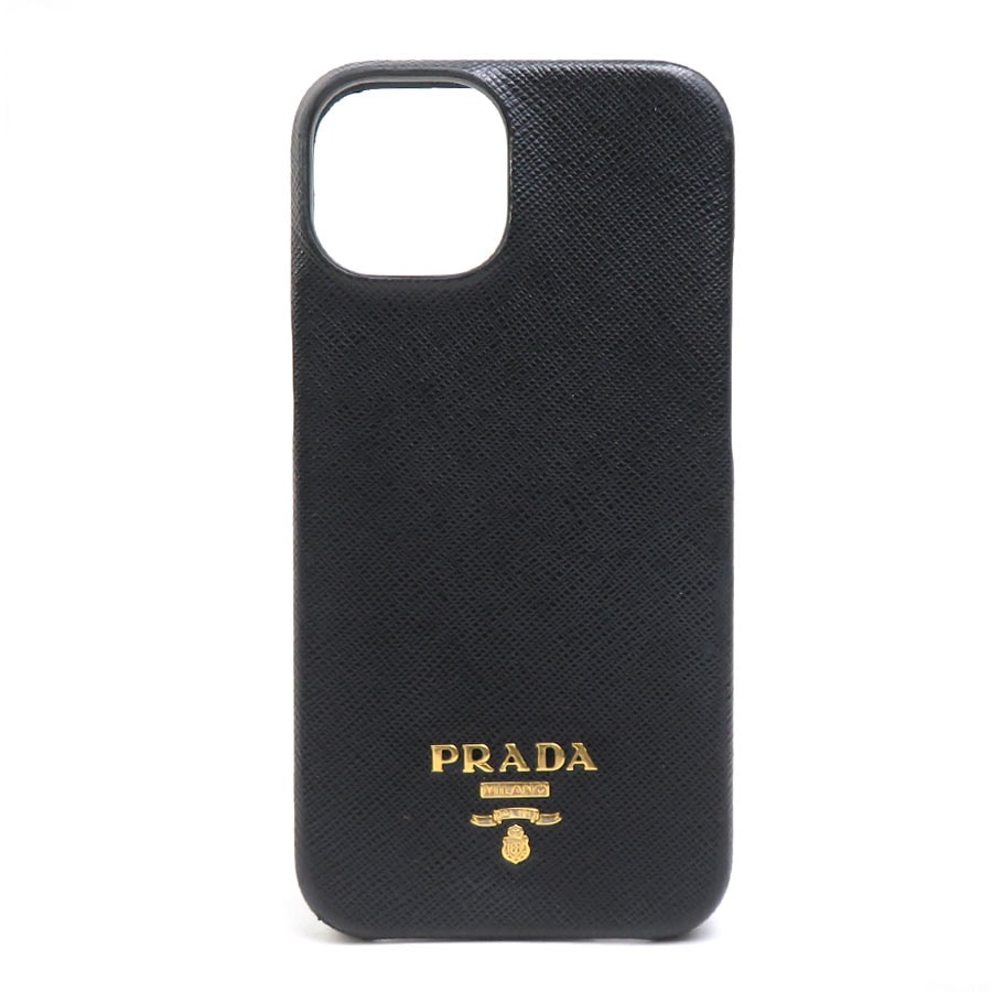 プラダ PRADA スマートフォンケース iPhone14 レザー ブラック ユニセックス 1ZH168【中古】 h31858g