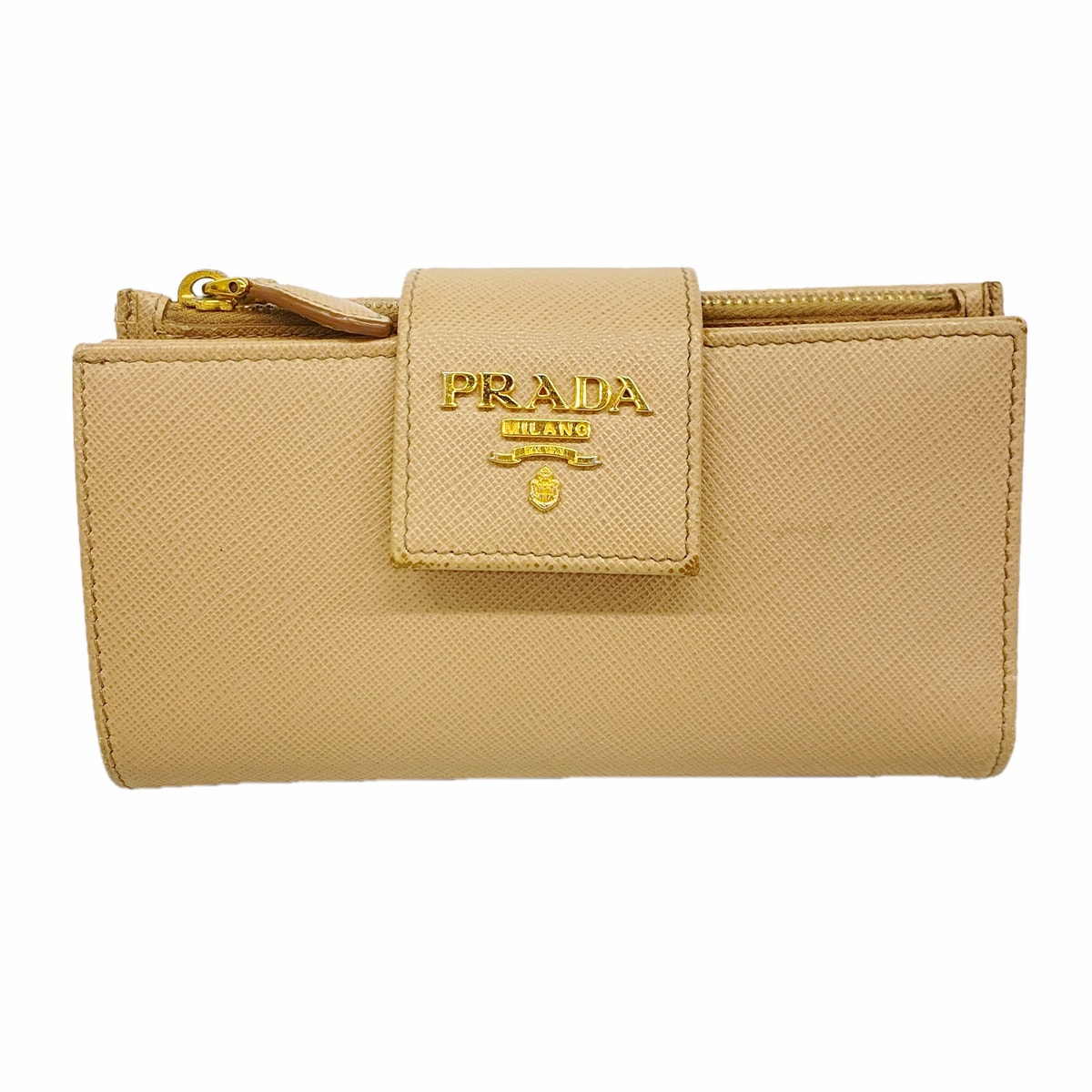【6ie7380】プラダ 財布 サフィアーノ レザー ベージュ ゴールド金具【中古】レディース