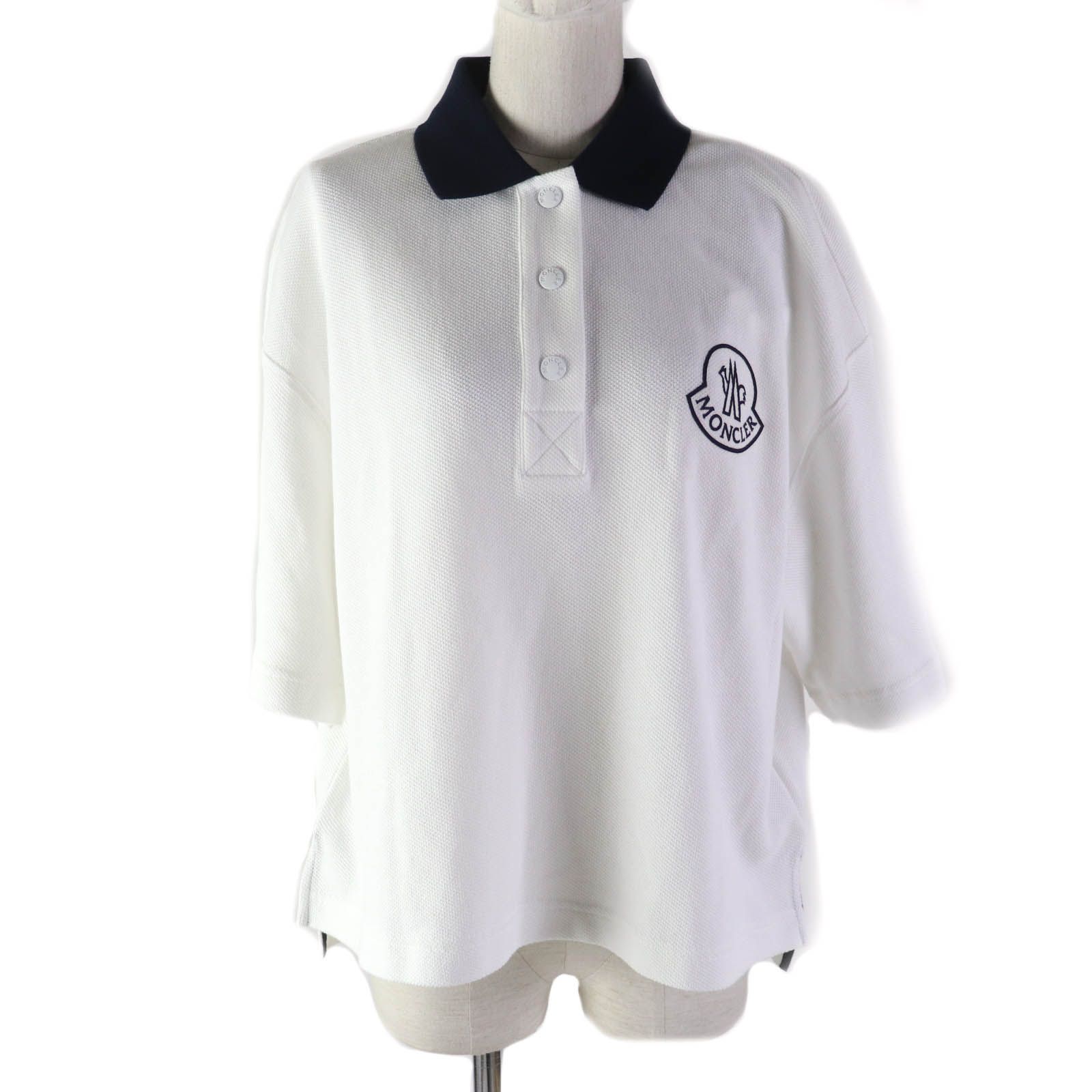 モンクレール 半袖ポロシャツ SS POLO ホワイト ネイビー レディース M