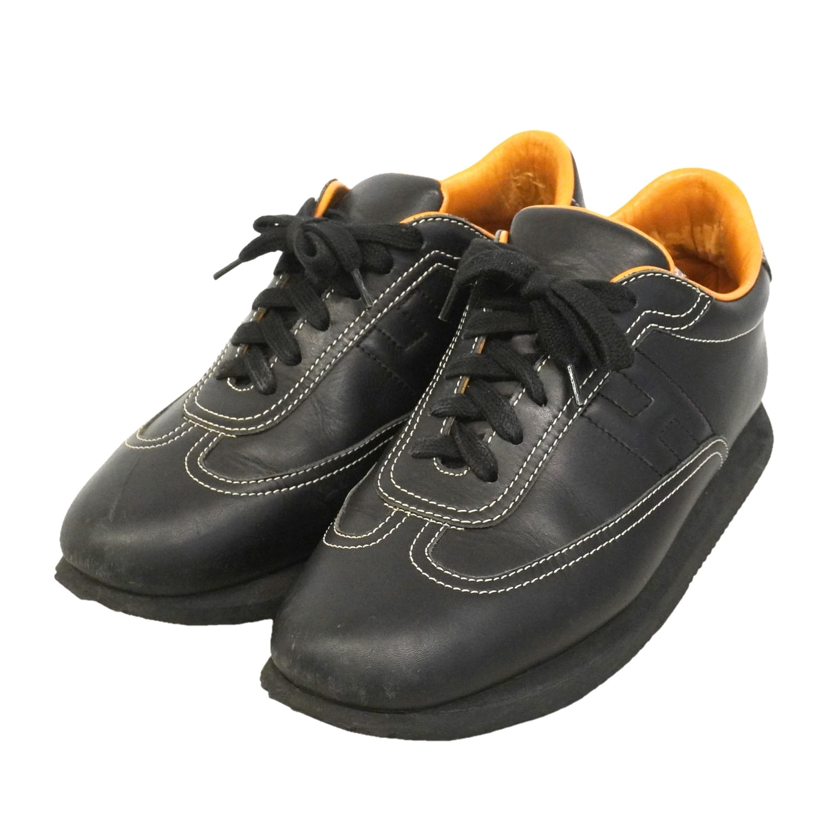 【6aph003】エルメス スニーカー 37.5 クイック レザー ブラック【中古】レディース