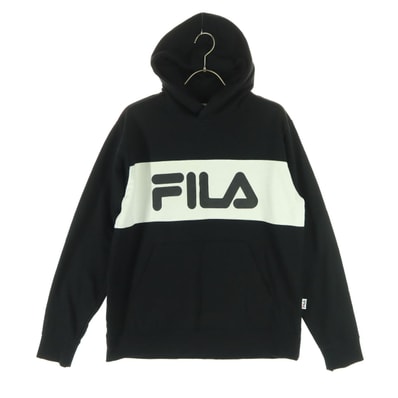 FILA フィラ ブランドロゴ 長袖 スウェットパーカー M ブラック