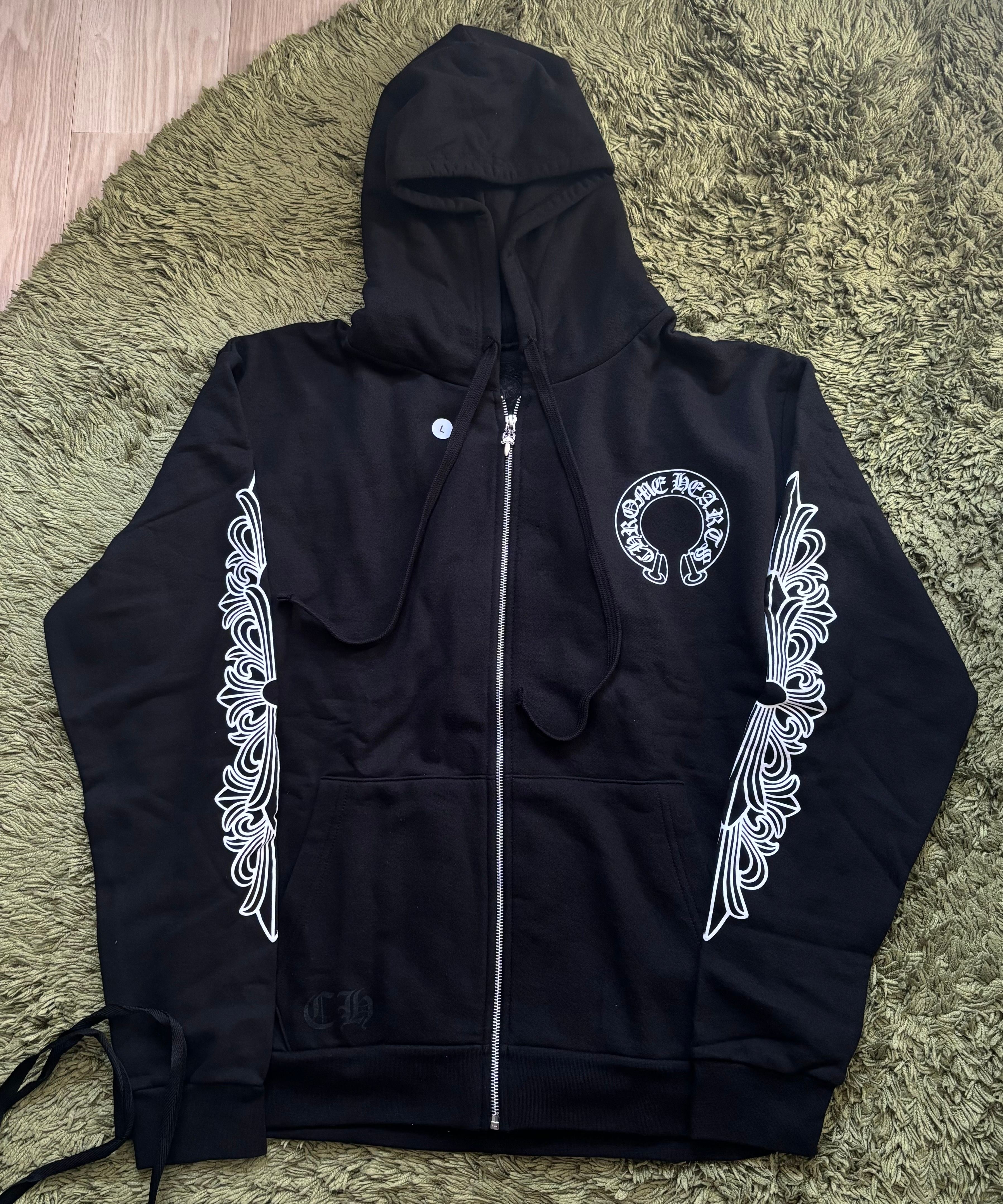 ChromeHeartsHorseshoeFloralCrossZip 