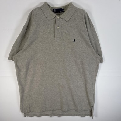 古着 90's/90年代 ポロバイラルフローレン Polo by Ralph Lauren 鹿の子 半袖 ポロシャツ ロゴ 刺繍 2ボタン 大きいサイズ XL グレー 無地 メンズ