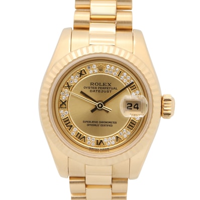 ロレックス ROLEX デイトジャスト ミリヤードダイヤ Y番 腕時計 時計 K18(イエローゴールド) レディース ゴールド系 シャンパン/ミリヤード/ローマ 179178MR 【中古】