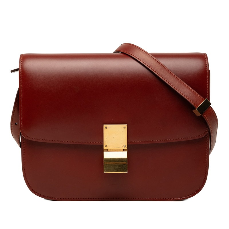 セリーヌ クラシック ボックス ショルダーバッグ レッド ボルドー レザー レディース CELINE 中古