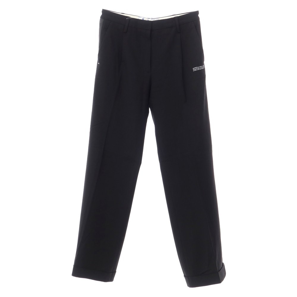 【中古】オフホワイト OFF-WHITE レーヨンウール ライン カジュアルスラックスパンツ ブラック【サイズ42】【レディース】
